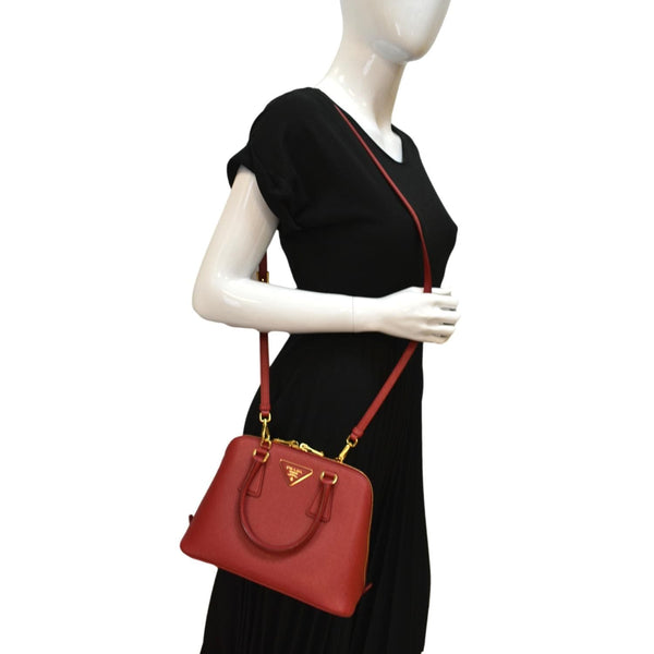 PRADA Lux Saffiano Leather Top Handle Satchel Bag Red