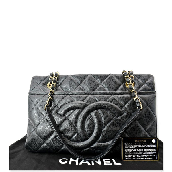 CHANEL Timeless CC Soft Quilted Caviar Leather Shopping Tote Bag Black