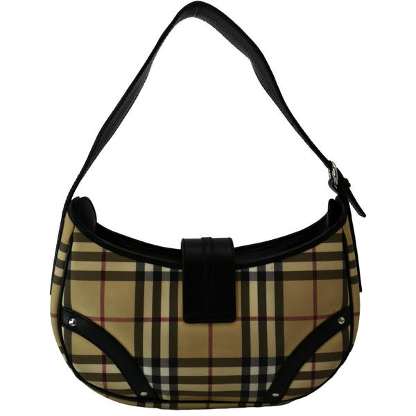 BURBERRY Buckle Small House Check Hobo Shoulder Bag Black