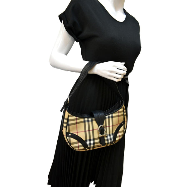BURBERRY Buckle Small House Check Hobo Shoulder Bag Black