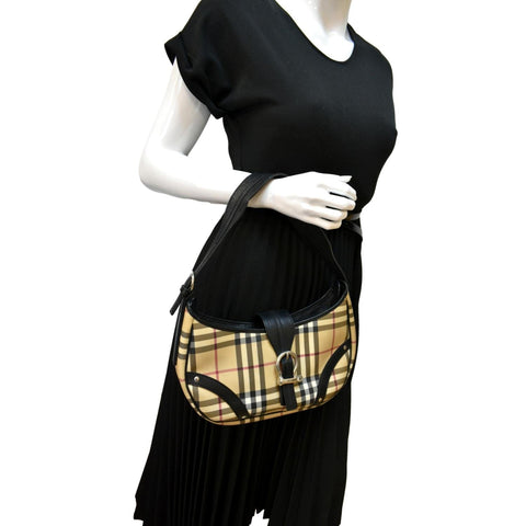BURBERRY Buckle Small House Check Hobo Shoulder Bag Black