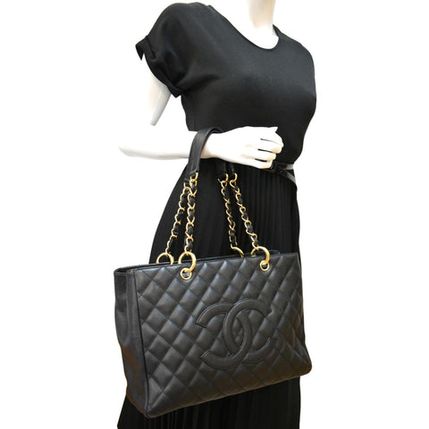CHANEL Grand Shopping GST Caviar Leather Tote Bag Black