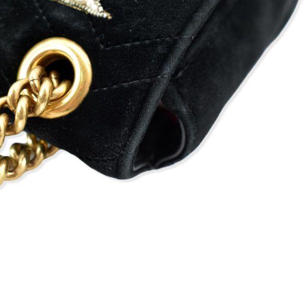 GUCCI Blind For Love Marmont Embroidered Velvet Shoulder Bag Black 443496
