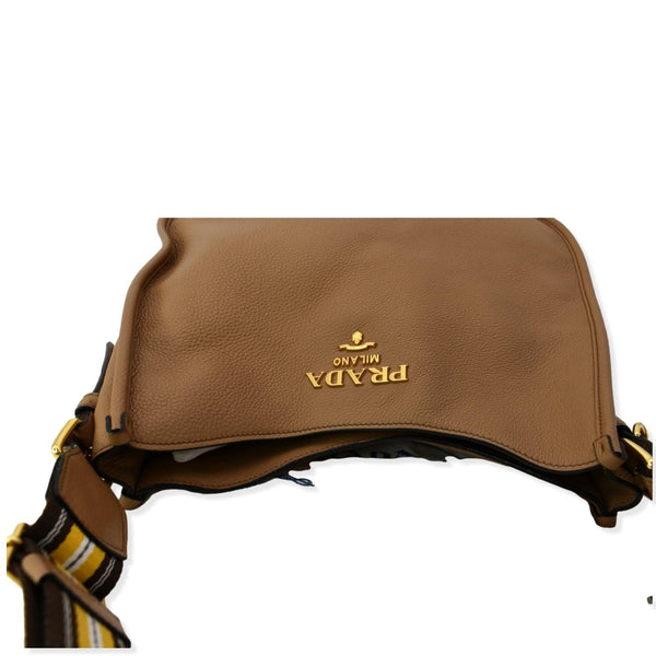 PRADA Logo Soft Leather Hobo Shoulder Bag Taupe | DDH