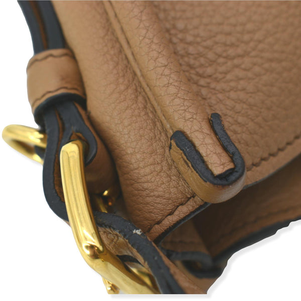 PRADA Logo Soft Leather Hobo Shoulder Bag Taupe | DDH