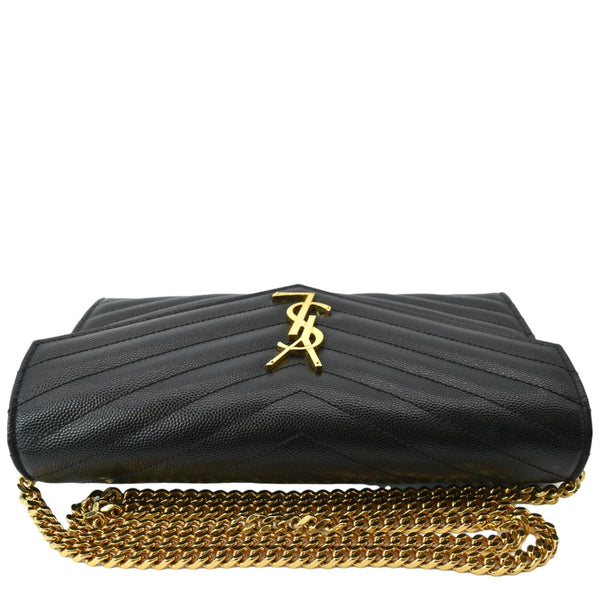Yves Saint Laurent Embossed Leather Wallet on Chain Shoulder Bag Black