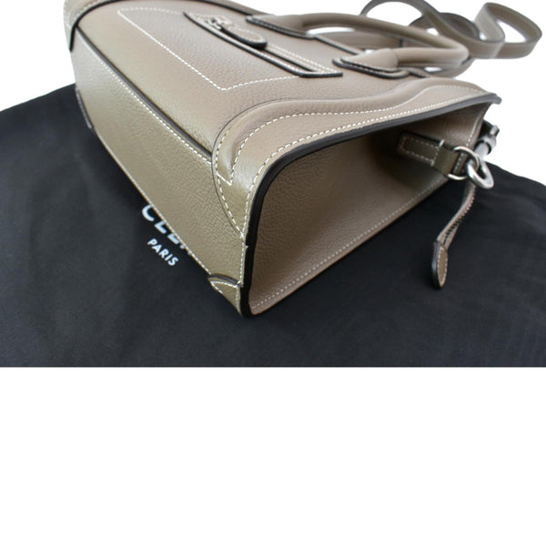 CELINE Nano Luggage Drummed Calfskin Leather Shoulder Bag Khaki