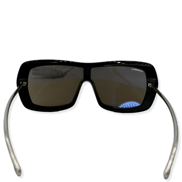 CHANEL Shield Acetate Sunglasses Metallic Lens