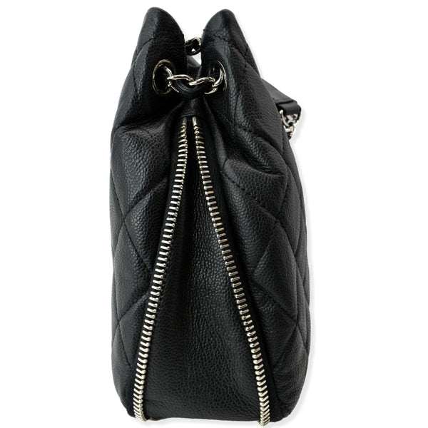 CHANEL Expandable Zip Around Caviar Quilted Tote Shoulder Bag Black