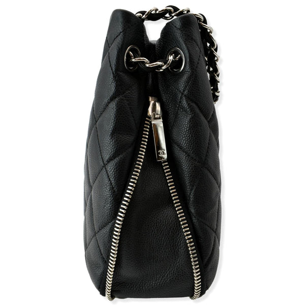 CHANEL Expandable Zip Around Caviar Quilted Tote Shoulder Bag Black
