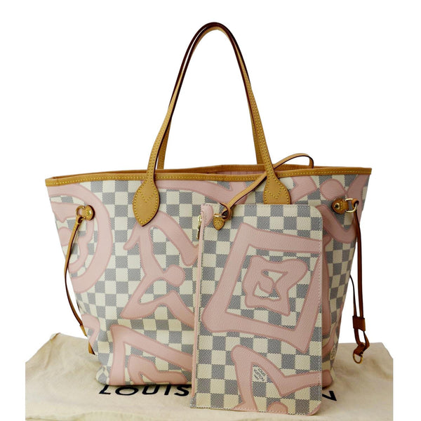 LOUIS VUITTON Neverfull MM Tahitienne Damier Azur Shoulder Bag Pink