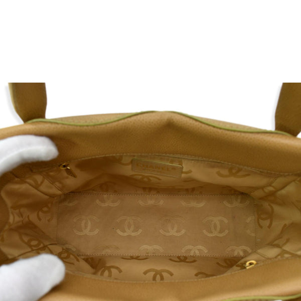 CHANEL CC Wild Stitch Caviar Leather Satchel Bag Tan