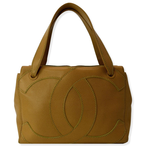CHANEL CC Wild Stitch Caviar Leather Satchel Bag Tan