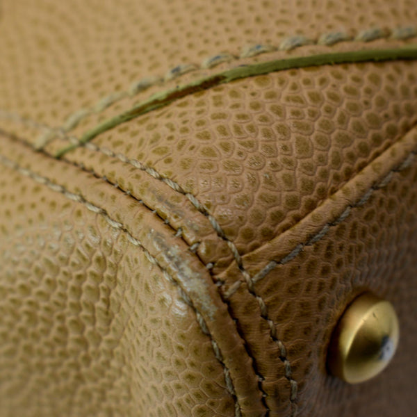 CHANEL CC Wild Stitch Caviar Leather Satchel Bag Tan