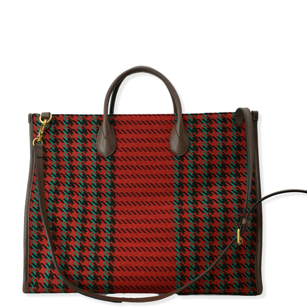 GUCCI New Interlocking GG Houndstooth Stripe Shoulder Bag Red 644994