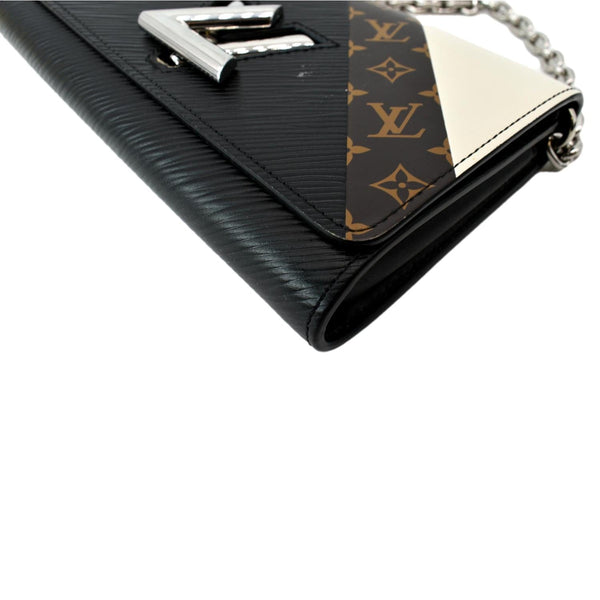 LOUIS VUITTON Twist Color Block Monogram Leather Chain Clutch Black