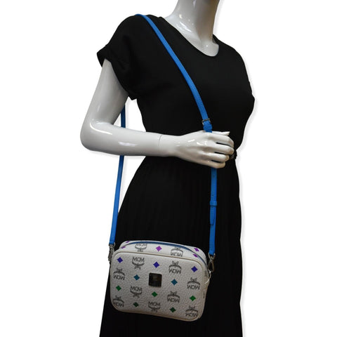 MCM Spektrum Stud Visetos Camera Crossbody Bag White