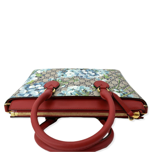 GUCCI Blooms GG Floral Supreme Canvas Leather Satchel Bag Red 409534