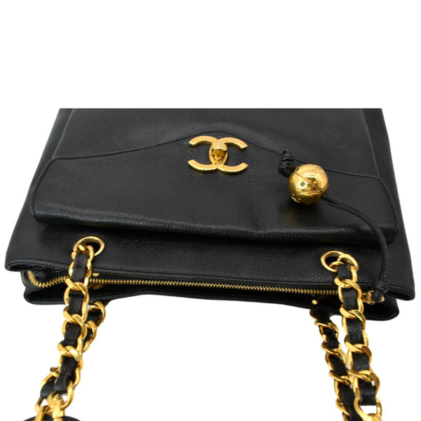 CHANEL Vintage Front Pocket Caviar Leather Shoulder Bag Black
