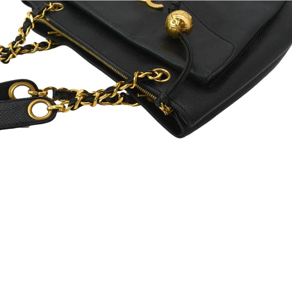 CHANEL Vintage Front Pocket Caviar Leather Shoulder Bag Black