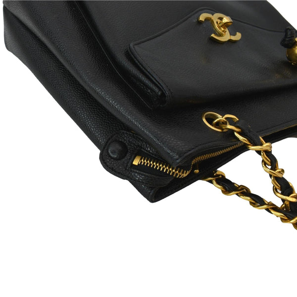 CHANEL Vintage Front Pocket Caviar Leather Shoulder Bag Black