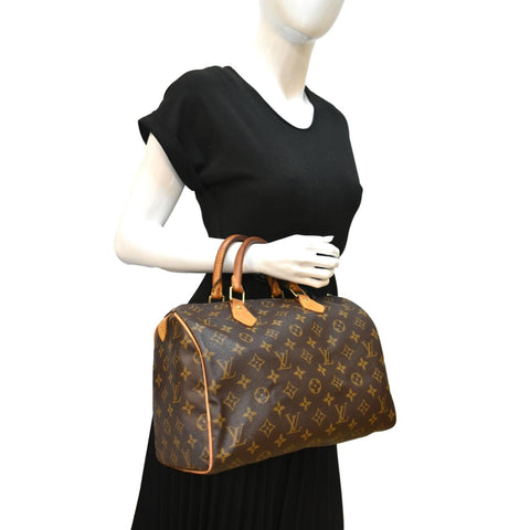 LOUIS VUITTON Speedy 30 Monogram Canvas Satchel Bag Brown