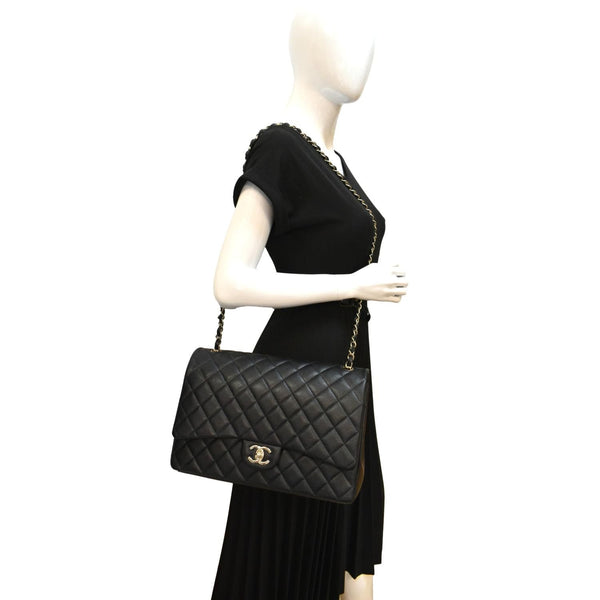 CHANEL Maxi Classic Flap Caviar Leather Shoulder Bag Black