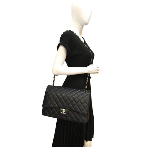 CHANEL Maxi Classic Flap Caviar Leather Shoulder Bag Black