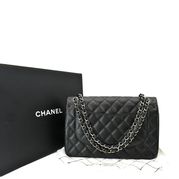 CHANEL Classic Double Flap Caviar Leather Shoulder Bag Black