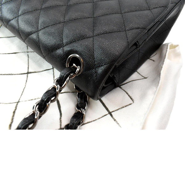 CHANEL Classic Double Flap Caviar Leather Shoulder Bag Black