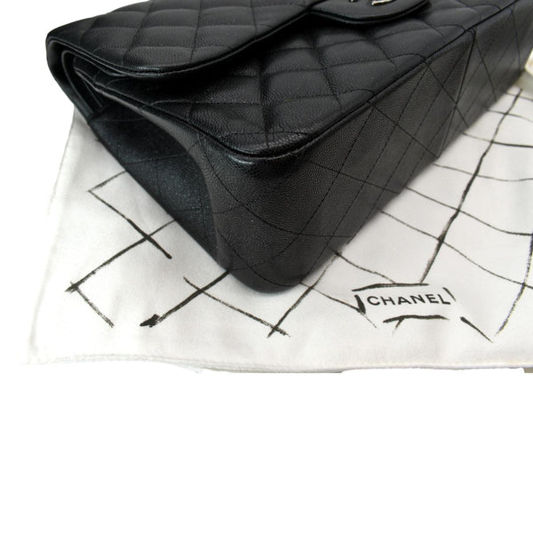 CHANEL Classic Double Flap Caviar Leather Shoulder Bag Black