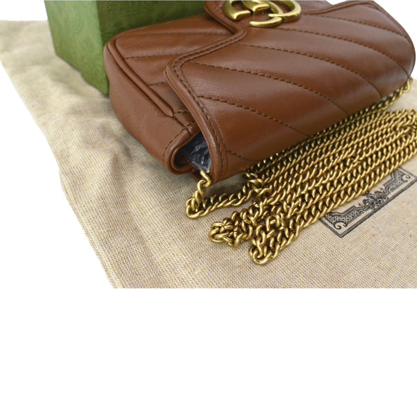 GUCCI GG Marmont Super Mini Leather Crossbody Bag Brown 476433
