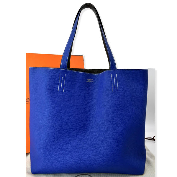 HERMES Double Sens 45cm Reversible Taurillon Clemence Tot Bag Black/Blue
