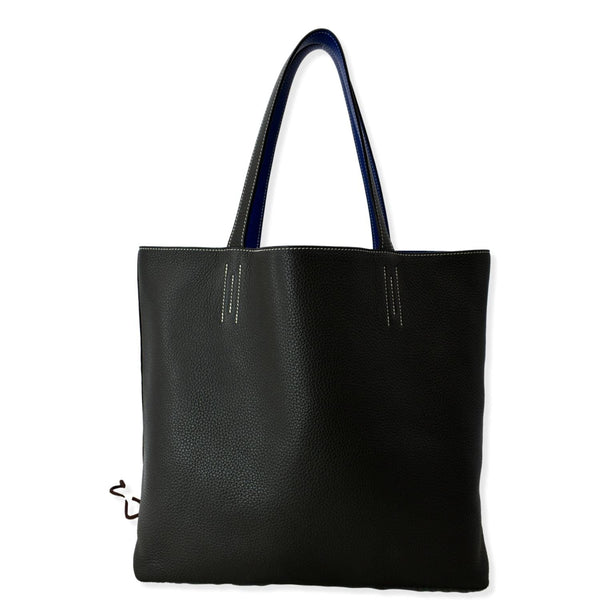 HERMES Double Sens 45cm Reversible Taurillon Clemence Tot Bag Black/Blue