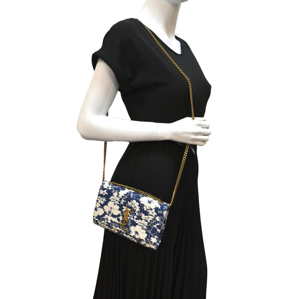 YVES SAINT LAURENT Kate Floral Print Canvas Shoulder Bag Blue
