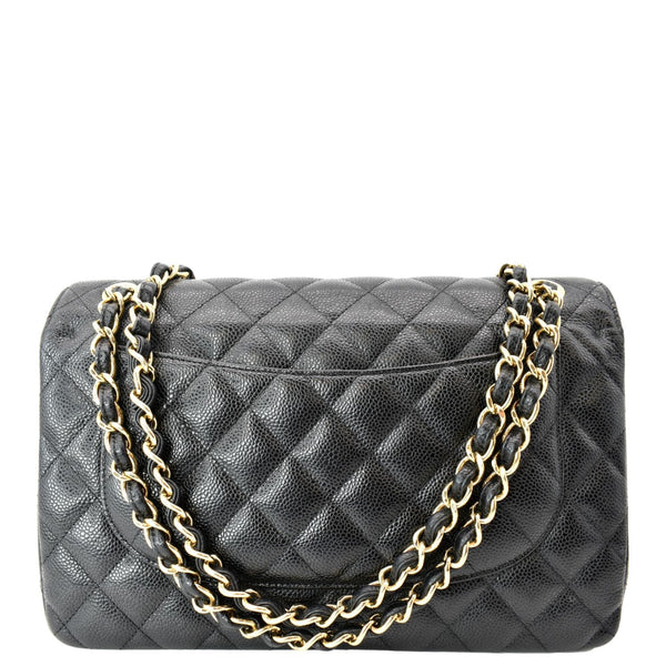 CHANEL Classic Double Flap Caviar Leather Shoulder Bag Black