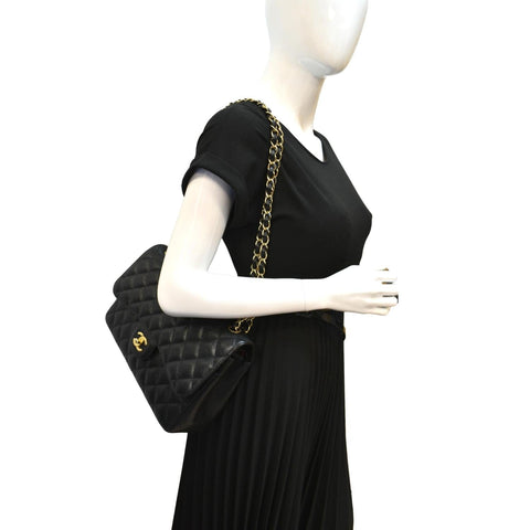 CHANEL Classic Double Flap Caviar Leather Shoulder Bag Black