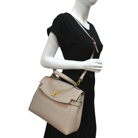 LOUIS VUITTON Lockme Ever MM Grained Calfskin Leather Shoulder Bag Beige