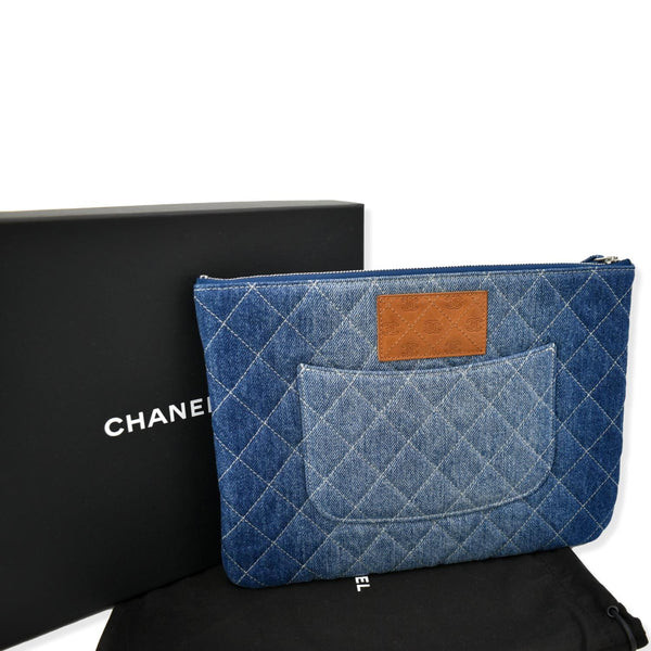 CHANEL Quilted Denim O Case Medium Pouch Blue