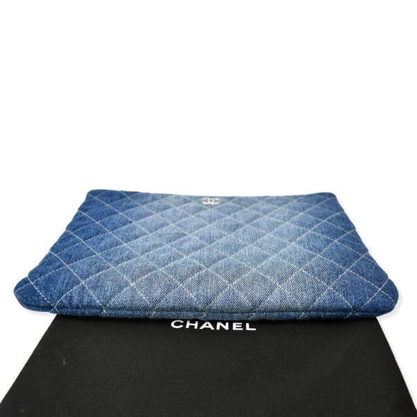 CHANEL Quilted Denim O Case Medium Pouch Blue
