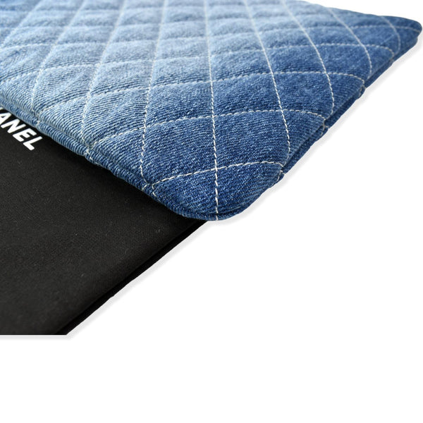 CHANEL Quilted Denim O Case Medium Pouch Blue