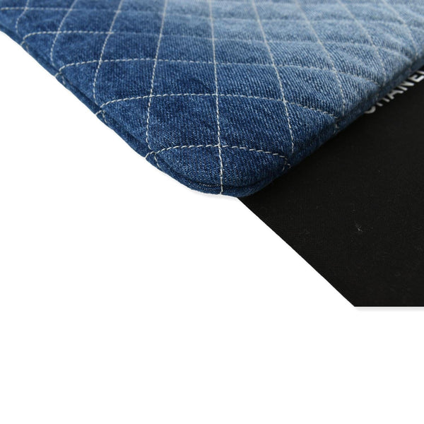 CHANEL Quilted Denim O Case Medium Pouch Blue