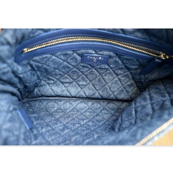 CHANEL Quilted Denim O Case Medium Pouch Blue