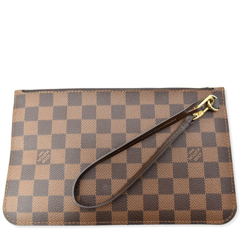 LOUIS VUITTON Neverfull Damier Ebene Pochette Wristlet Pouch Brown