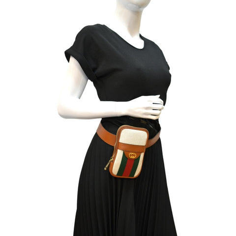 GUCCI Phone Case Vintage Canvas Belt Bag Dark Brown 581519