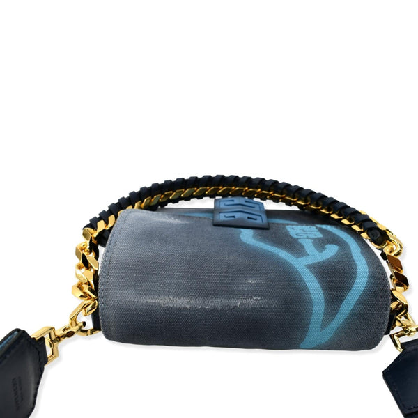 GIVENCHY x Chito Small 4G Graffiti Effect Canvas Leather Shoulder Bag Steel Blue