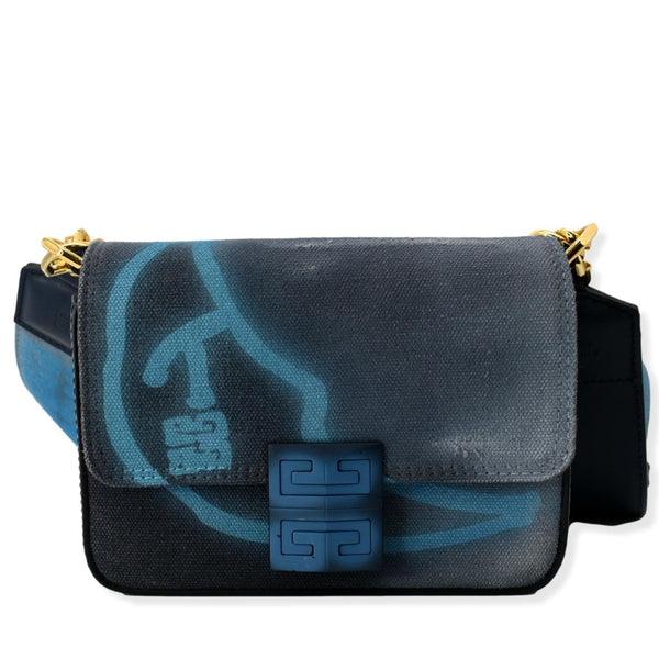 GIVENCHY x Chito Small 4G Graffiti Effect Canvas Leather Shoulder Bag Steel Blue