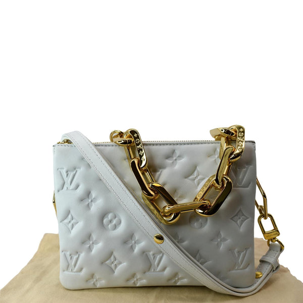 LOUIS VUITTON Coussin BB Monogram Embossed Leather Shoulder Bag White