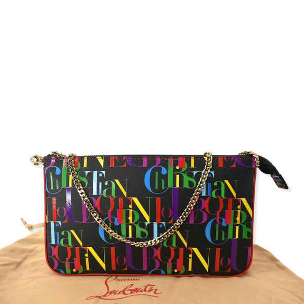 CHRISTIAN LOUBOUTIN Loubila ABC Logo Leather Chain Pouch Bag Black