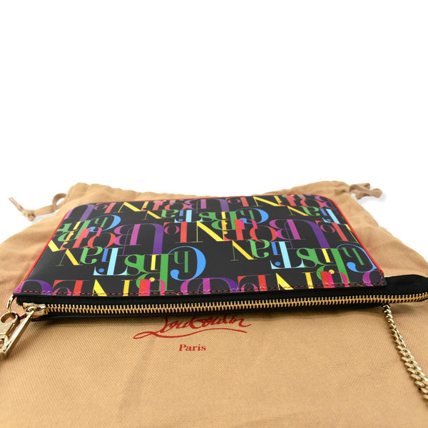 CHRISTIAN LOUBOUTIN Loubila ABC Logo Leather Chain Pouch Bag Black